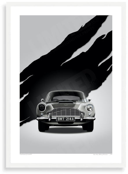 Aston Martin DB5 BMT 214A (Type A) A3 (297 x 420 mm / 11.7 x 16.5 in) / White Wood Frame (Printed on Fine Art Paper)