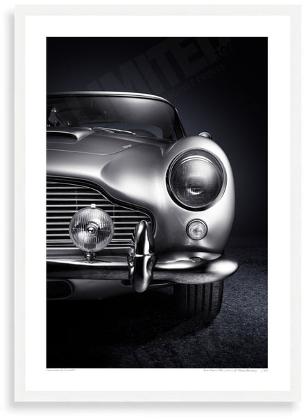 Aston Martin DB5 (detail) A3 (297 x 420 mm / 11.7 x 16.5 in) / White Wood Frame (Printed on Fine Art Paper) / No Mount
