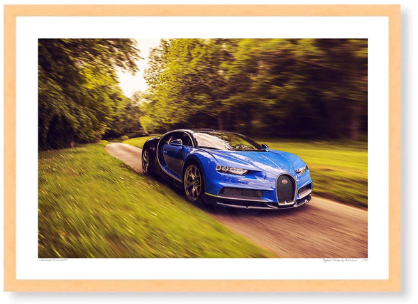Bugatti Chiron at Prescott Hill Climb A3 (297 x 420 mm / 11.7 x 16.5 in) / Wood Frame (Printed on Fine Art Paper) / No