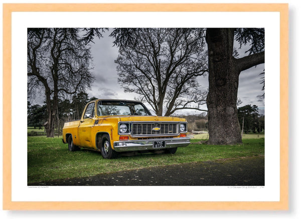1973 Chevrolet C10 A3 (297 x 420 mm / 11.7 x 16.5 in) / Wood Frame (Printed on Fine Art Paper) / No Mount