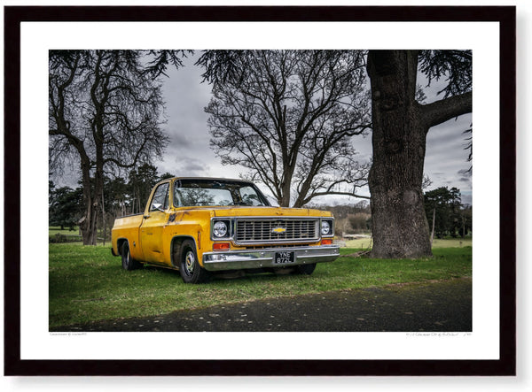 1973 Chevrolet C10 A3 (297 x 420 mm / 11.7 x 16.5 in) / Black Wood Frame (Printed on Fine Art Paper) / No Mount