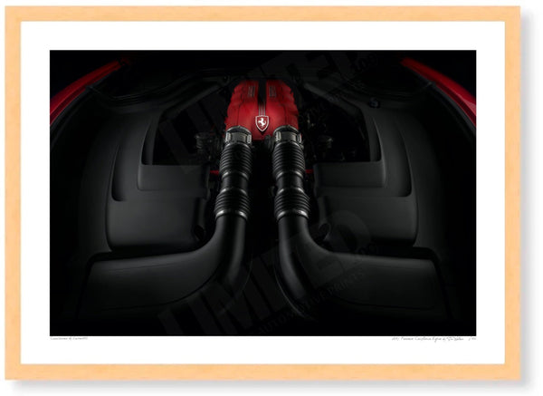 Ferrari California Engine A3 (297 x 420 mm / 11.7 x 16.5 in) / Wood Frame (Printed on Fine Art Paper) / No Mount