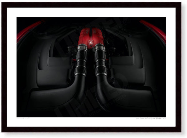 Ferrari California Engine A3 (297 x 420 mm / 11.7 x 16.5 in) / Black Wood Frame (Printed on Fine Art Paper) / No Mount