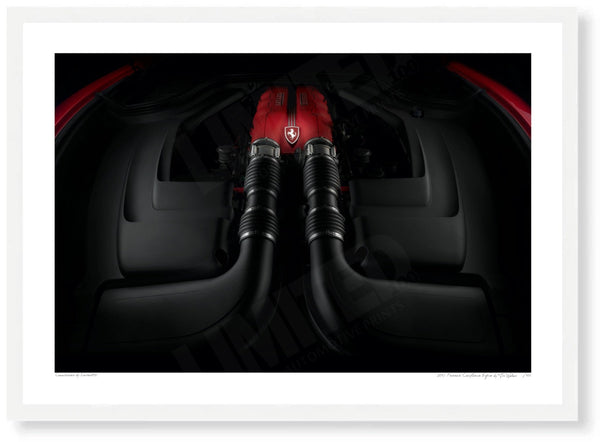Ferrari California Engine A3 (297 x 420 mm / 11.7 x 16.5 in) / White Wood Frame (Printed on Fine Art Paper) / No Mount
