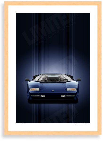 Lamborghini Countach (blue blue) A3 (297 x 420 mm / 11.7 x 16.5 in) / Wood Frame (Printed on Fine Art Paper) / No Mount