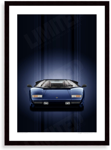 Lamborghini Countach (blue blue) A3 (297 x 420 mm / 11.7 x 16.5 in) / Black Wood Frame (Printed on Fine Art Paper) / No