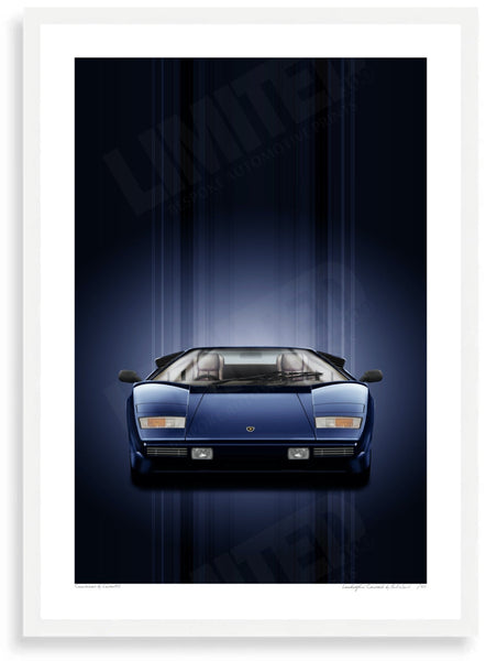 Lamborghini Countach (blue blue) A3 (297 x 420 mm / 11.7 x 16.5 in) / White Wood Frame (Printed on Fine Art Paper) / No
