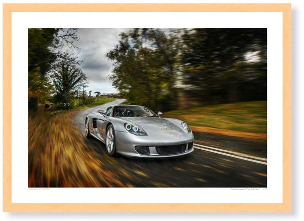 Porsche Carrera GT A3 (297 x 420 mm / 11.7 x 16.5 in) / Wood Frame (Printed on Fine Art Paper) / No Mount