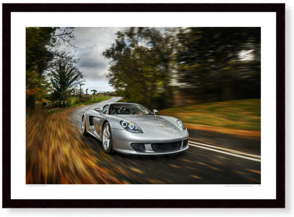 Porsche Carrera GT A3 (297 x 420 mm / 11.7 x 16.5 in) / Black Wood Frame (Printed on Fine Art Paper) / No Mount