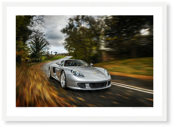 Porsche Carrera GT A3 (297 x 420 mm / 11.7 x 16.5 in) / White Wood Frame (Printed on Fine Art Paper) / No Mount