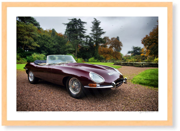 Jaguar E-Type in the Cotswolds A3 (297 x 420 mm / 11.7 x 16.5 in) / Wood Frame (Printed on Fine Art Paper) / No Mount