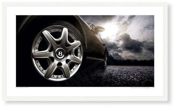 Bentley Continental GT (wheel detail) S (420mm x 240) / White Wood Frame (Printed on Fine Art Paper) / No Mount