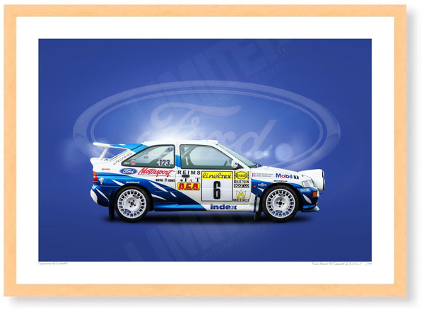 Ford Escort RS Cosworth A3 (297 x 420 mm / 11.7 x 16.5 in) / Wood Frame (Printed on Fine Art Paper) / No Mount