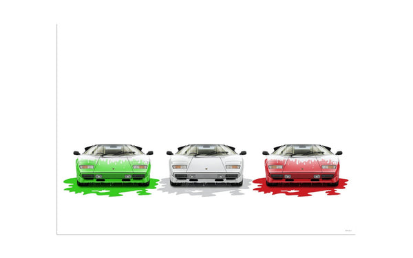 Lamborghini Countach (tricolore) A3 (297 x 420 mm / 11.7 x 16.5 in) / Aluminium Composite / No Mount