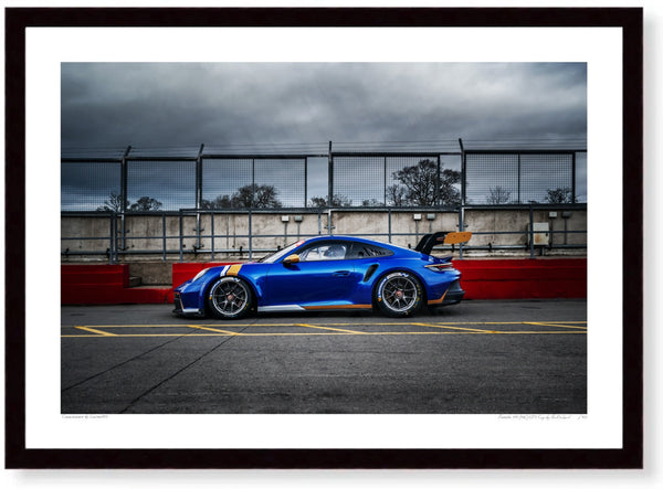 Porsche 911 (992) GT3 Cup A3 (297 x 420 mm / 11.7 x 16.5 in) / Black Wood Frame (Printed on Fine Art Paper) / No Mount