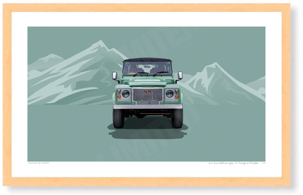 Land Rover Defender Legacy 90 Heritage (green mountains) S (420mm x 258) / Wood Frame (Printed on Fine Art Paper) / No