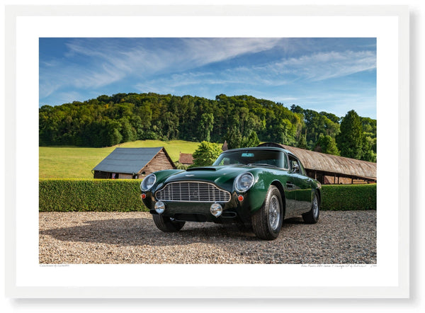Aston Martin DB4 Series 5 Vantage GT A3 (297 x 420 mm / 11.7 x 16.5 in) / White Wood Frame (Printed on Fine Art Paper)