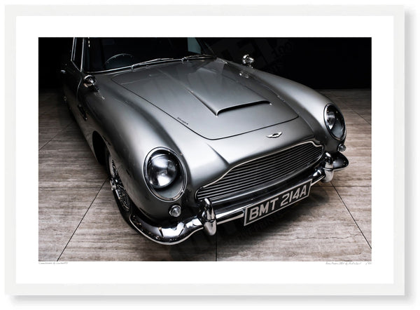Aston Martin DB5 (BMT 214A) A3 (297 x 420 mm / 11.7 x 16.5 in) / White Wood Frame (Printed on Fine Art Paper) / No Mount