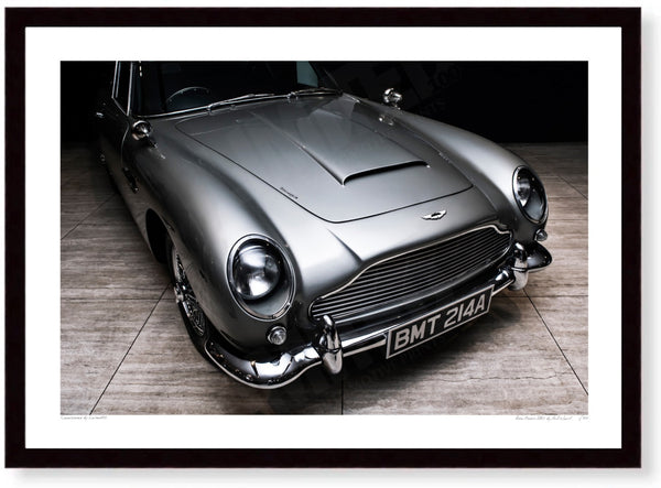 Aston Martin DB5 (BMT 214A) A3 (297 x 420 mm / 11.7 x 16.5 in) / Black Wood Frame (Printed on Fine Art Paper) / No Mount
