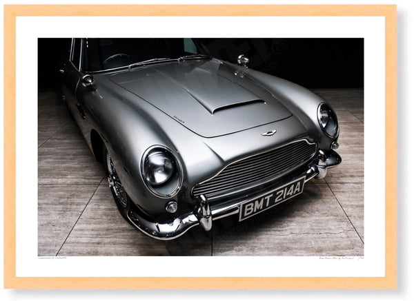 Aston Martin DB5 (BMT 214A) A3 (297 x 420 mm / 11.7 x 16.5 in) / Wood Frame (Printed on Fine Art Paper) / No Mount