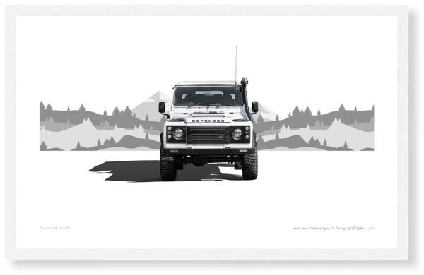 Land Rover Defender Legacy 110 Heritage S (420mm x 258) / White Wood Frame (Printed on Fine Art Paper) / No Mount