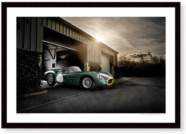 1957 Aston Martin DBR2 (Location B) S (420mm x 289) / Black Wood Frame (Printed on Fine Art Paper) / No Mount