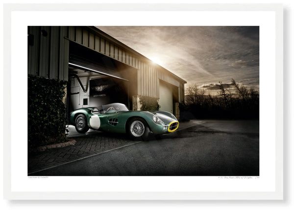 1957 Aston Martin DBR2 (Location B) S (420mm x 289) / White Wood Frame (Printed on Fine Art Paper) / No Mount