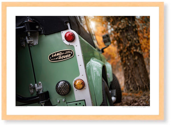 Land Rover Defender 90 detail A3 (297 x 420 mm / 11.7 x 16.5 in) / Wood Frame (Printed on Fine Art Paper) / No Mount