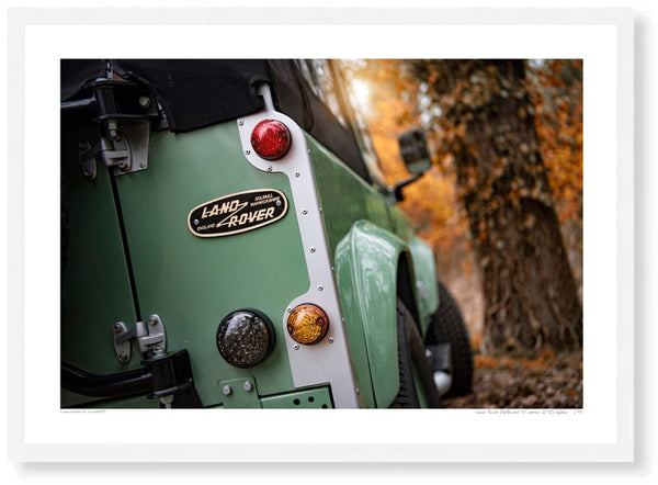 Land Rover Defender 90 detail A3 (297 x 420 mm / 11.7 x 16.5 in) / White Wood Frame (Printed on Fine Art Paper) / No