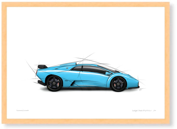 Lamborghini Diablo GT (blue) A3 (297 x 420 mm / 11.7 x 16.5 in) / Wood Frame (Printed on Fine Art Paper) / No Mount