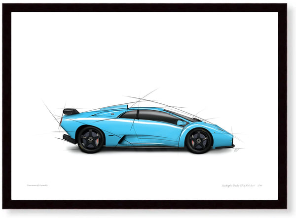 Lamborghini Diablo GT (blue) A3 (297 x 420 mm / 11.7 x 16.5 in) / Black Wood Frame (Printed on Fine Art Paper) / No