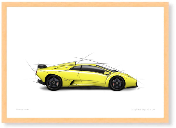 Lamborghini Diablo GT A3 (297 x 420 mm / 11.7 x 16.5 in) / Wood Frame (Printed on Fine Art Paper) / No Mount