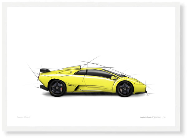Lamborghini Diablo GT A3 (297 x 420 mm / 11.7 x 16.5 in) / White Wood Frame (Printed on Fine Art Paper) / No Mount