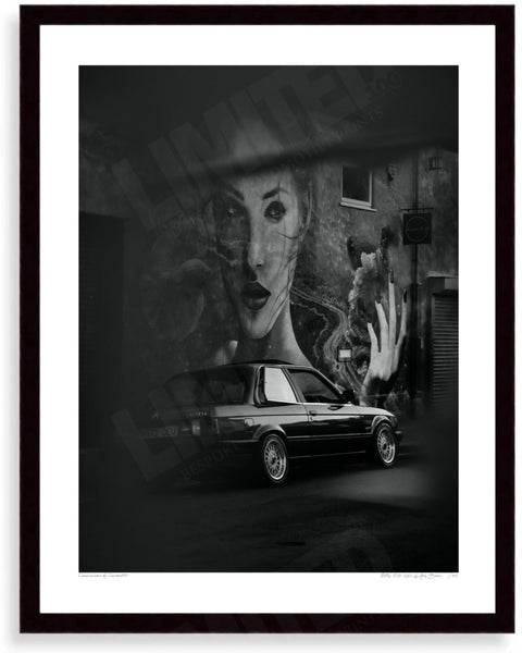 BMW E30 320i S (380mm x 297) / Black Wood Frame (Printed on Fine Art Paper) / No Mount