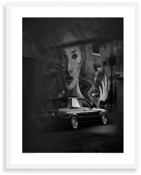 BMW E30 320i S (380mm x 297) / White Wood Frame (Printed on Fine Art Paper) / No Mount