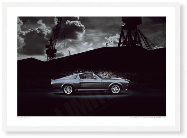 1967 Shelby GT500 ’Eleanor’ dockyard A3 (297 x 420 mm / 11.7 x 16.5 in) / White Wood Frame (Printed on Fine Art Paper)