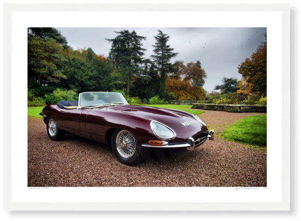 Jaguar E-Type in the Cotswolds A3 (297 x 420 mm / 11.7 x 16.5 in) / White Wood Frame (Printed on Fine Art Paper) / No