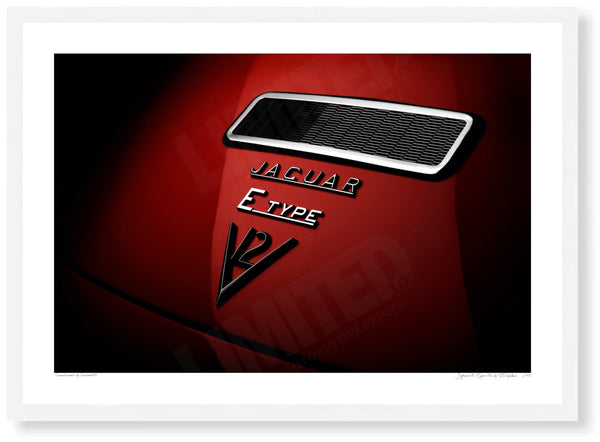 Jaguar E-Type V12 A3 (297 x 420 mm / 11.7 x 16.5 in) / White Wood Frame (Printed on Fine Art Paper) / No Mount