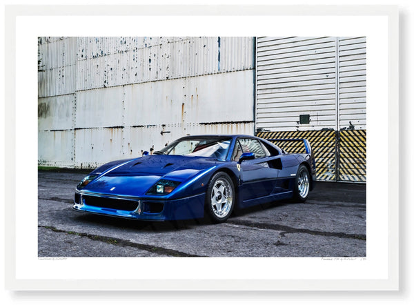 Ferrari F40 at Bicester Heritage A3 (297 x 420 mm / 11.7 x 16.5 in) / White Wood Frame (Printed on Fine Art Paper) / No