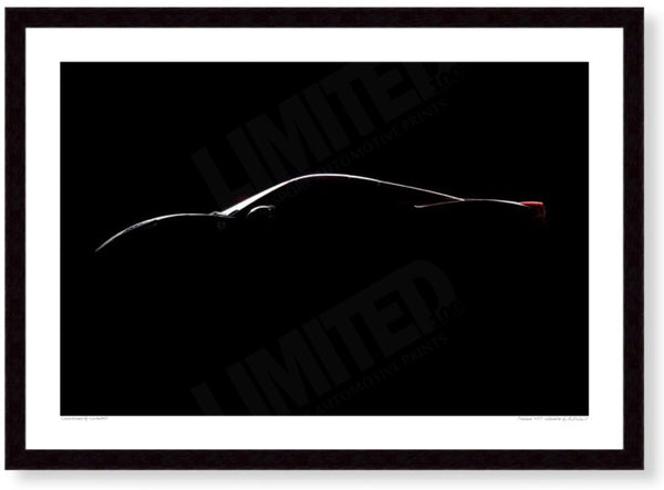 Ferrari 458 silhouette A3 (297 x 420 mm / 11.7 x 16.5 in) / Black Wood Frame (Printed on Fine Art Paper) / No Mount