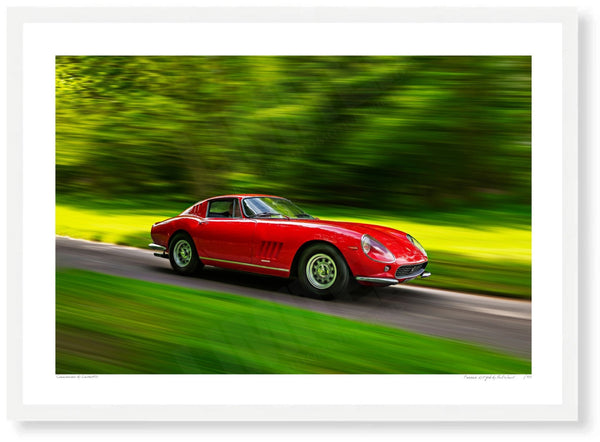 Ferrari 275 GTB at Prescott Hill Climb A3 (297 x 420 mm / 11.7 x 16.5 in) / White Wood Frame (Printed on Fine Art