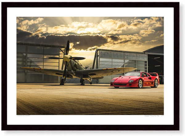 Ferrari F40 at Sywell Aerodrome A3 (297 x 420 mm / 11.7 x 16.5 in) / Black Wood Frame (Printed on Fine Art Paper) / No