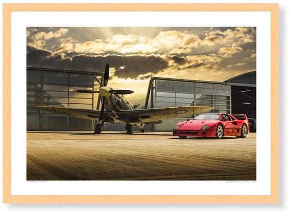 Ferrari F40 at Sywell Aerodrome A3 (297 x 420 mm / 11.7 x 16.5 in) / Wood Frame (Printed on Fine Art Paper) / No Mount