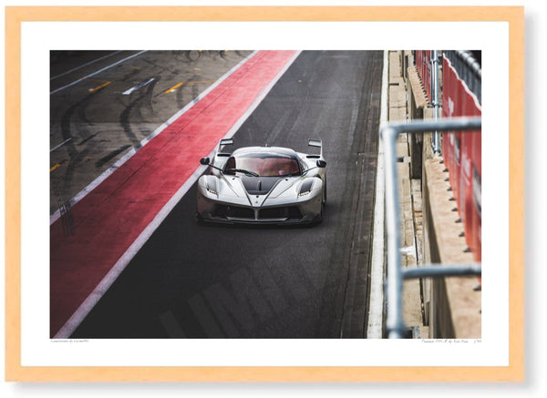 Ferrari FXX-K at Silverstone (Pensive) A3 (297 x 420 mm / 11.7 x 16.5 in) / Wood Frame (Printed on Fine Art Paper) / No