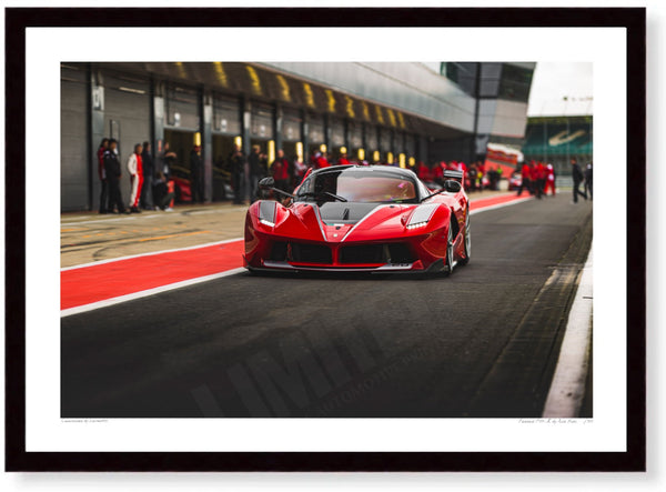 Ferrari FXX-K at Silverstone (Ready to Go) A3 (297 x 420 mm / 11.7 x 16.5 in) / Black Wood Frame (Printed on Fine Art