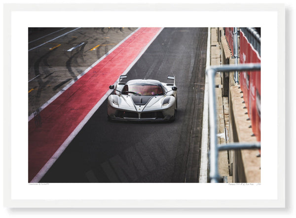 Ferrari FXX-K at Silverstone (Pensive) A3 (297 x 420 mm / 11.7 x 16.5 in) / White Wood Frame (Printed on Fine Art
