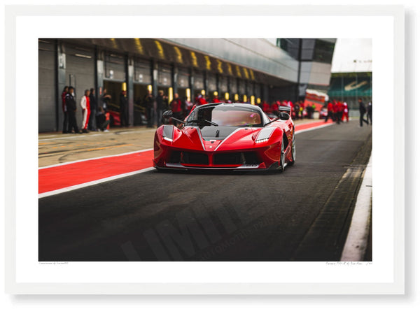 Ferrari FXX-K at Silverstone (Ready to Go) A3 (297 x 420 mm / 11.7 x 16.5 in) / White Wood Frame (Printed on Fine Art