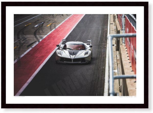 Ferrari FXX-K at Silverstone (Pensive) A3 (297 x 420 mm / 11.7 x 16.5 in) / Black Wood Frame (Printed on Fine Art