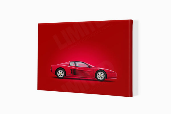 Ferrari Testarossa (red red) A3 (297 x 420 mm / 11.7 x 16.5 in) / Canvas Print (Mounted on Wood Internal Frame) / No