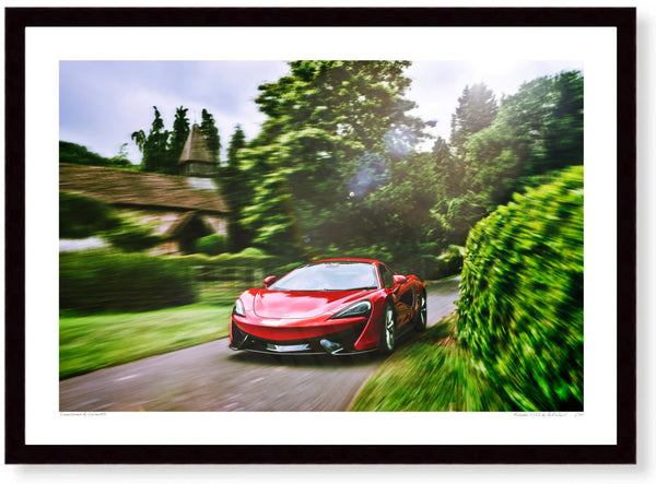 McLaren 570S in the Cotswolds A3 (297 x 420 mm / 11.7 x 16.5 in) / Black Wood Frame (Printed on Fine Art Paper) / No